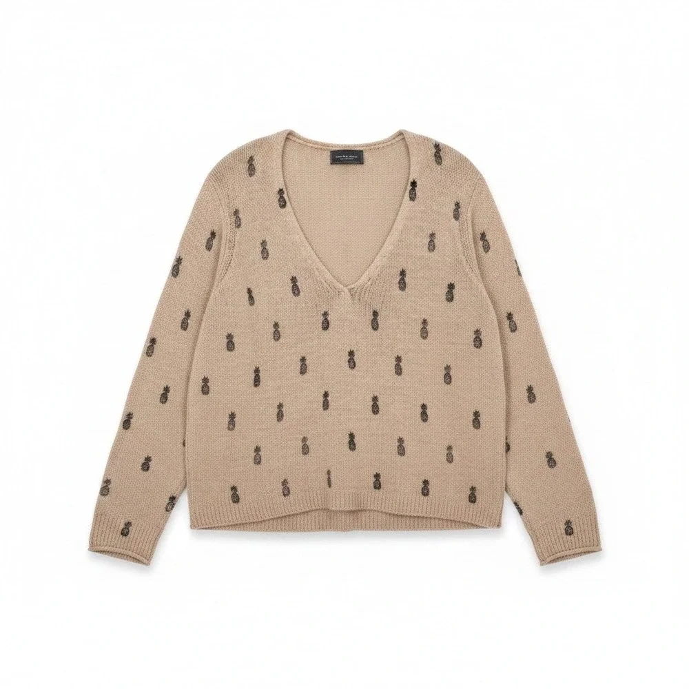 Wooden‎ Ships Pullover Sweater Open Knit Pineapple Lightweight Tan Cotton M/L